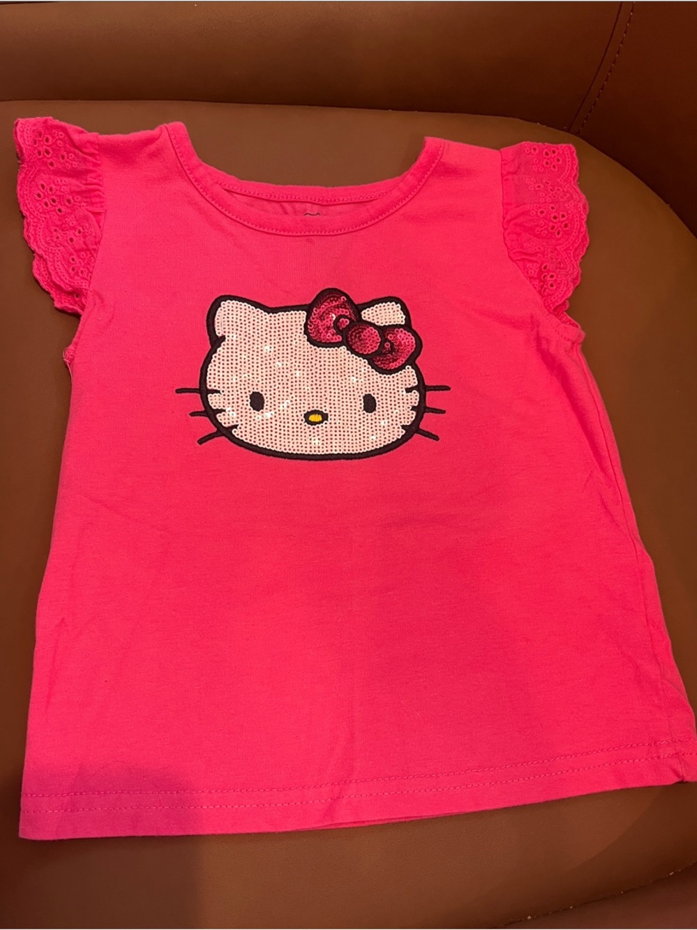 Hello Kitty Hot Pink Sequin Tank Top with Eyelet Sleeves